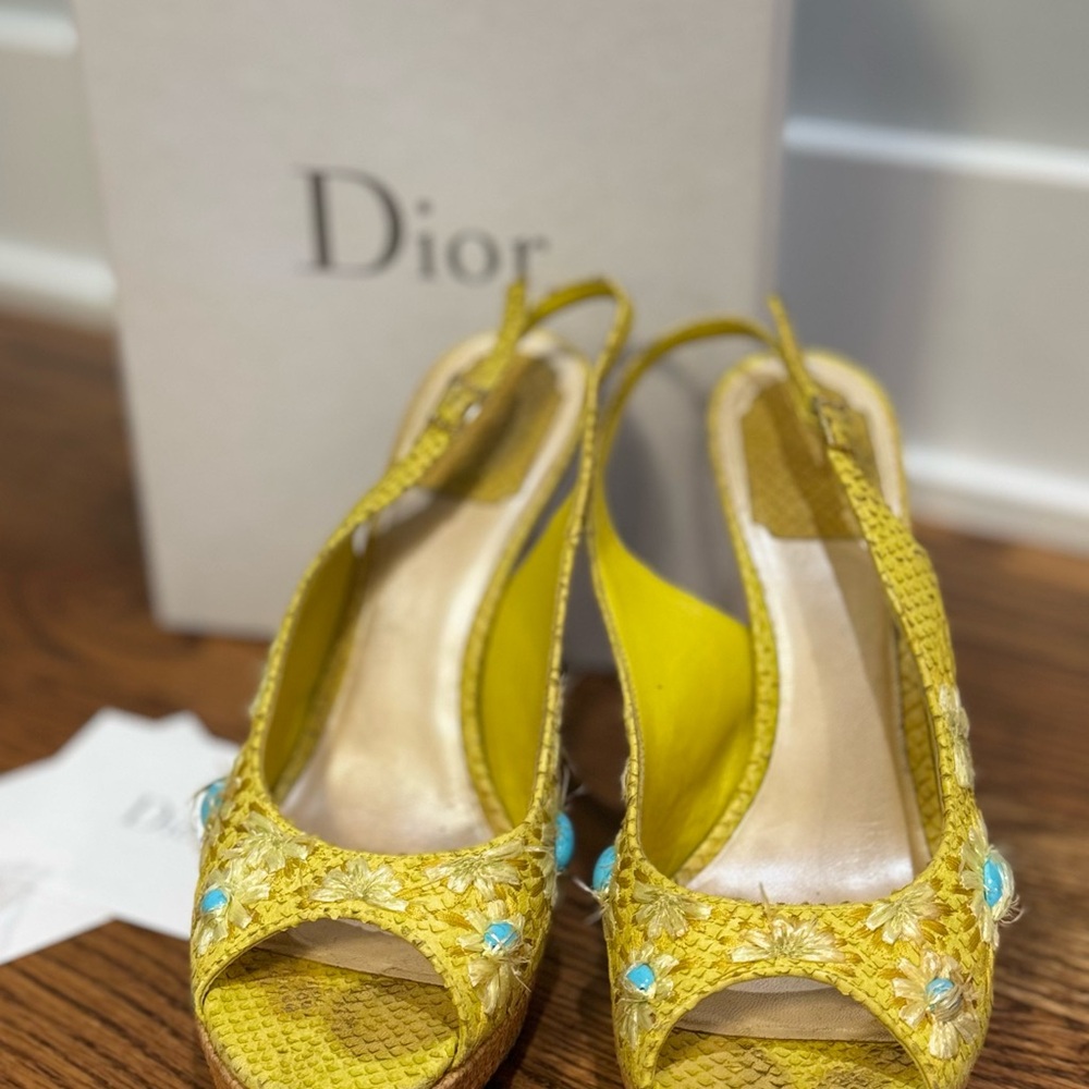 Dior Yellow Embellished Slingback Heels